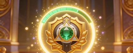 HeroSpin golden shield emblem with green gem for VIP status