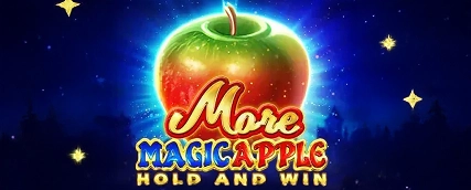 HeroSpin More Magic Apple Hold and Win slot game banner with glowing apple