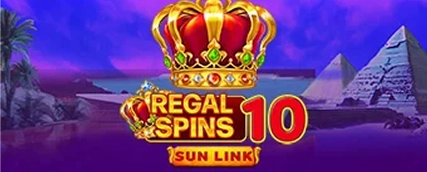 HeroSpin Regal Spins 10 Sun Link slot game banner with royal crown